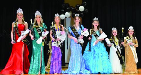 LEFT TO RIGHT: Miss HHS Queen Karley Palmer, Junior Miss HHS Queen Sophie Pentecost, Deb Miss HHS Queen Kinley Hardie, Little Miss HHS Queen Maisie Bruit, Petite Miss HHS Queen Embree Fairburn, Tiny Miss HHS Queen Reina Littleton, and Ambassodor Queen Ireland Wilson. Photo credit to Lori King Photography.