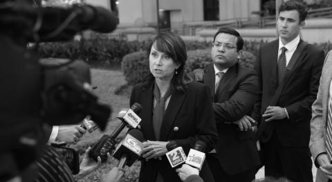 LOUISIANA ATTORNEY General Liz Murriel pictured above speaking to the press.