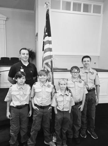 SCOUTS BSA Jonesville Troop 21 Scoutmaster Chip Hill, BSA members Aayden Smith, Case Murry, Bentley Cotten, Zachary Floyd, and Andrew Walton pictured above