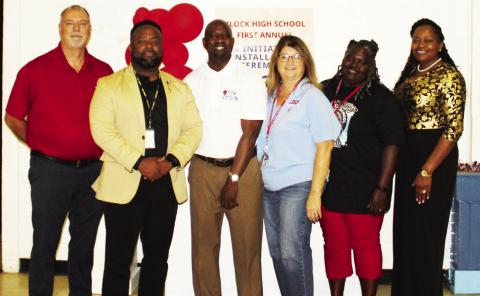 SCHOOL SUPERINTENDENT Johnnie Adams, JAG-LA Manager Reginald Johnson, JAG Specialist Leodis Norman, Principal Amanda Parker, Assistant Principal Aneshia Barber, and Supervisor Special Education, Early Childhood, HiSET Dr. Barbara Stevenson-Moseley pictured above.