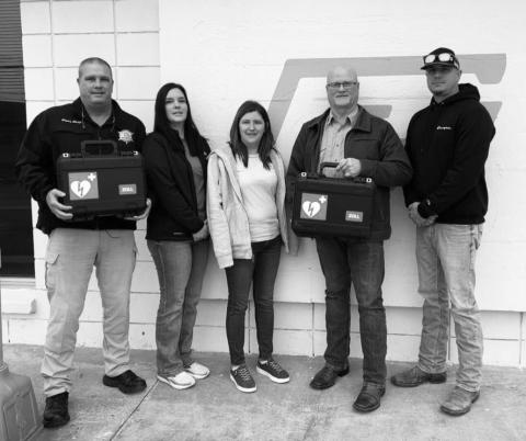CAPTAIN DARRON Cooper, CGB Cayleigh Cooper, CGB Sabrina Barlow, Sheriff Toney Edwards, and CGB Manager Brent Creel pictured above with AEDs donated.
