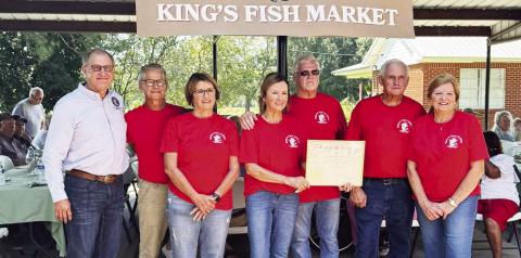 SEN. GLEN WOMACK with King family at 100 Year Celebration. Pictured above left to right is Sen. Womack, Ronnie King, Nelwyn King, Karen King, Ben King, Ken King, and Mary King.