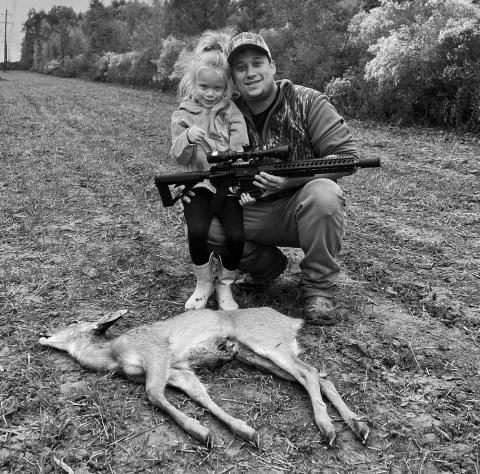 KINSLEY HOLLOWAY and her Dad, Jacob Holloway pictured above with her first deer