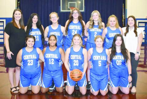 girl’s basketball team: (bottom left) Myra Gaspard, Amia Adams, Layla Scarbrough, Ashlynn Arnold, Amelia Neal, (top left) Coach Tiffany Mount, Cassidey Worley, Cameron Smith, Bella Roy, Kellie Book, Alayna Arnold and Coach Sydnee Smith.