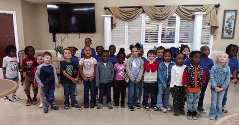 Jonesville Elementary’s Pre-K class, along with their teachers Mrs. Terry Smith and Nancy Delhoste, visited the Columns Nursing Home this week. Students shared songs, shared the true meaning of Easter, spent time visiting, and shared special treats with the residents.