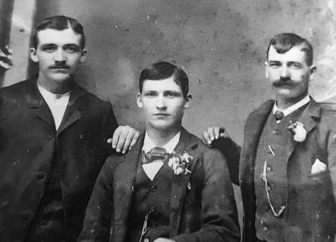 HENRY PICTURED on the far left with his brother, Milo Denny, in the center and is brother, James Willard Denny, on the far right.
