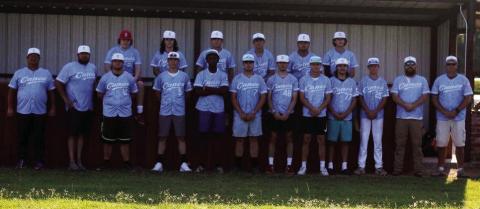 FRONT ROW left to right, Coach Bill Little, Coach Jimmy Murry, William Little, Andrew Hefner, Tommy Richardson, Noah Littleton, Dakota Adams, Layton Bass, Dalton Hutchison, Kaleb Stewart, Coach Gary Vines and Coach Dewain Littleton. Back row left to right, Chase Wiley, Ethan Wiley, Carter Pentecost, Bryce Butts, Jacob Bradford, and Hayden Alexander.