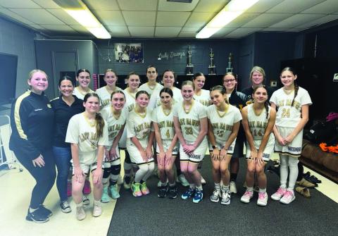 girl’s basketball team: (front row left to right) Selah Murrell, Rachel Tolar, Fallon Crum, Cari Scott Bacon, Maddie Bruit, Anna Murrell, Carol Ann Bacon. (Back Row left to right): Kadie Palmer (manager), Beth Ahmed (Assistant Coach) Jordan Walton, Karley Palmer, Brianna Glaspell, Rachel Tolar, Kara Tiser, Grace Ainsworth, Chloe Montpelier, Amie Bruit(head coach), Paisley Womack.