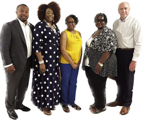 ATTENDING THE Open House were: (left to right) Rep. C. Travis Johnson, Catina Branch, Virginia Holmes, Mayor Hollins, and Ray Scriber.