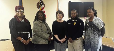 COUNCILWOMAN CATINA Branch, Mayor Hollins, Judge Johnson, Chief Tolliver, and Councilwoman Shalonda Branch.